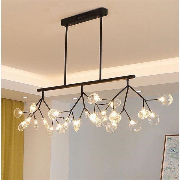 Lâmpadas pendentes modernas Firefly Vidro teto de ferro leve Tree Suspensão Luminária Luminária Black Lâmpada Sala de estar de brilho Suspensão