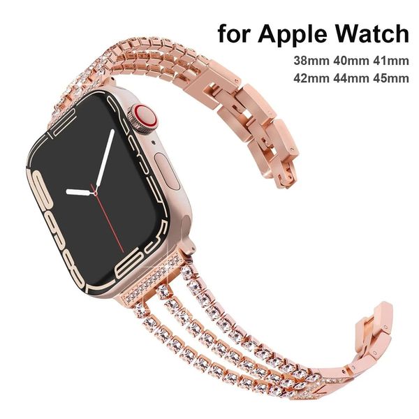 Metall Bling Strass Armband Armband Armband für Apple Watch Band Ultra 49mm 41mm 45mm 40mm 38/42mm 44mm iWatch 8 7 6 5 4 3 Se Damen Armband