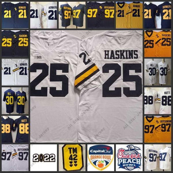 American College Football Wear 21 Desmond Howard 25 Hassan Haskins Trikot 30 Daxton Hill 88 Jake Butt 97 Aidan Hutchinson Trikot 2022 NCAA Michigan Wolverines Stitch