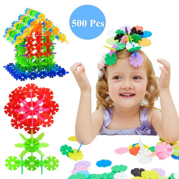 500 PCs Snowflake Model Building Kits Blocks Set Diy Montagem de tijolos Presente crianças filhos Montessori Educational Toy