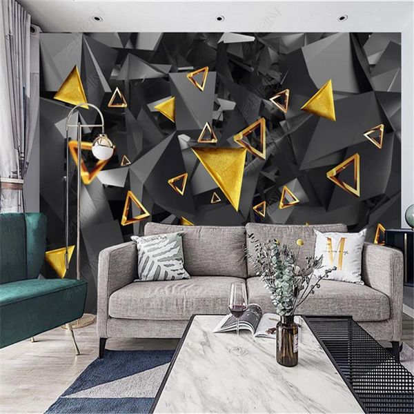 Tapeten Modernes Wandbild für Wohnzimmer Stereo-Geometrie Abstraktes goldenes Schlafzimmer Tapete TV-Hintergrund Wandpapier Wohnkultur