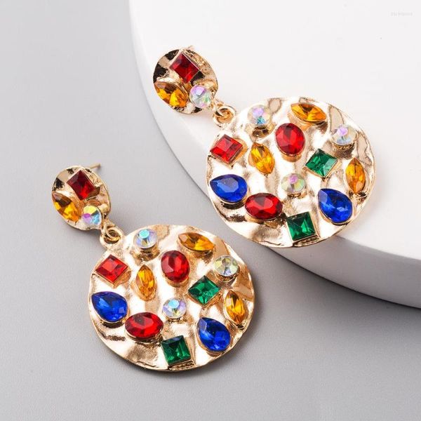 Dangle Küpeler Moda Altın Steampunk Metal Renkli Kristal Drop İnce Rhinestone Mücevher Aksesuarları Kadınlar için