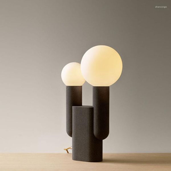 Luminárias de mesa pós -moderna resina simples sala preta sala de estar lâmpada de cabeça dupla iluminação LED