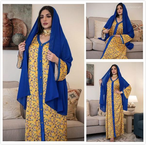 Abiti etnici Arrivi Abito per donna Medio Oriente Abaya Turchia Moda musulmana Abito floreale stampato da donna Dubai