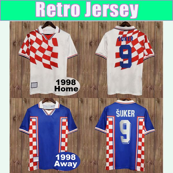 1998 SOLDO SUKER STIMAC Mens RETRO Soccer Jerseys National Team TUDOR BOBAN Home White Away Blue Football Shirt Short Sleeve Uniformes