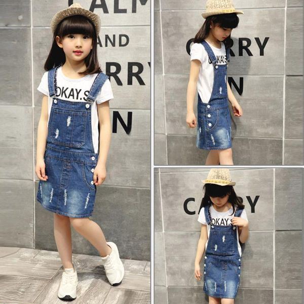 Mädchen Kleider Kleinkind Kinder Baby Mädchen Zerrissene Große Lätzchen Denim Rock Overalls Kleid Outfits