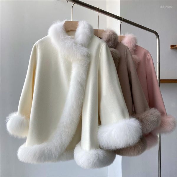 Frauen Wolle 2023 Mode Double Face Echt Mantel Mantel Plus Größe Flauschigen Echten Pelz Kragen Und Manschette Kaschmir Oberbekleidung