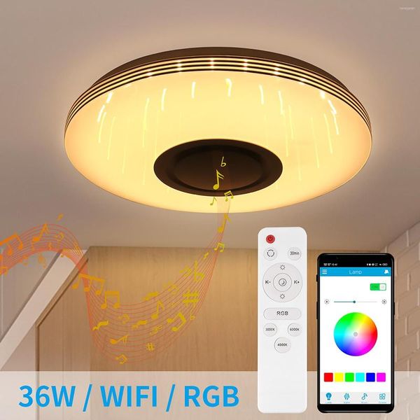 Luzes de teto Lâmpadas de música Lâmpada de luz de luz moderna LED Smart Bluetooth WiFi RGB 3D Remote/App Control Rodada colorida colorida