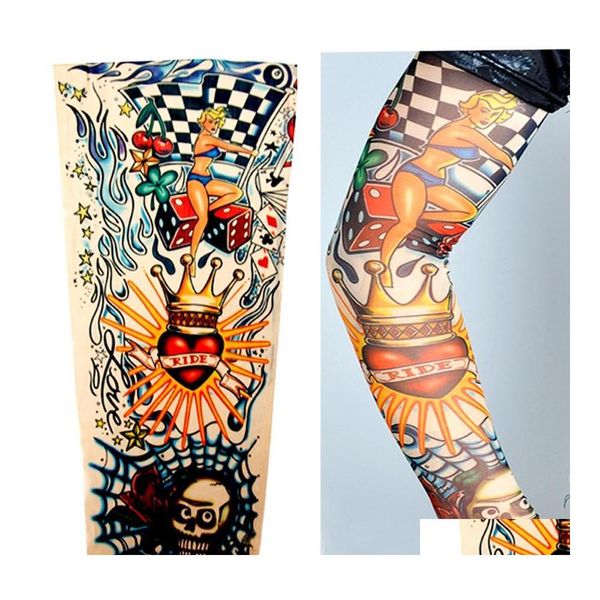 Schutzhüllen Männer Junge Outdoor-Sport Nahtlose Nylon Tattoo Druck Elastische atmungsaktive Skins Gefälschte Armwärmer Drop Lieferung nach Hause Dhmtn