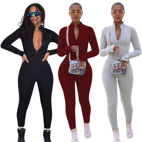 Sexy Women Women Salpsuits Spring Conjuntos de primavera Plus Tamanho Um Rompers de peça Design Atualização de Onesie adulto zíper Up 2023 Macacão de manga longa para S-5xl