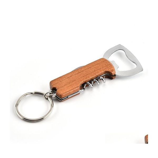 Opener Holzgriff Flaschen￶ffner Schl￼sselbund Messer PLTAP Doppelscharniertem Korkenzieher Edelstahl Key Ring Bar K￼che Weinwerkzeug DBC Dhoru