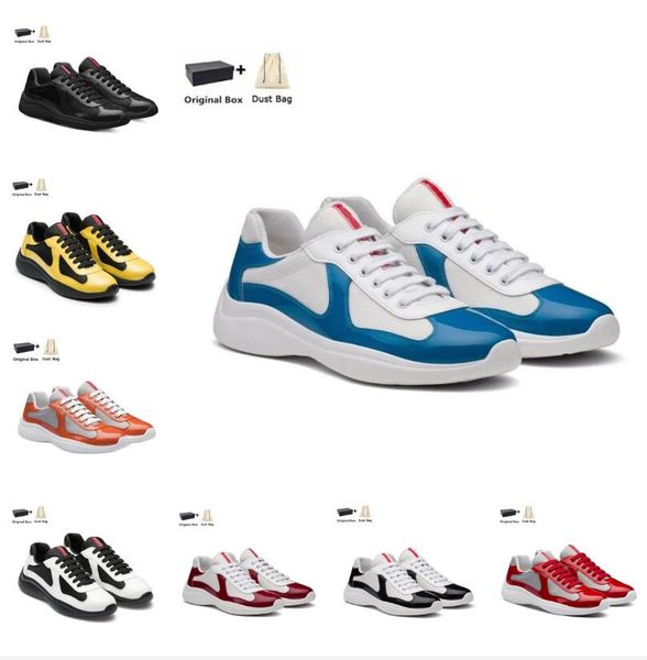 2023 Berühmte Marke Männer Americas Cup Sneakers Schuhe Leichte Gummisohle Trainer Stoff Lackleder Runner Sports Man Walking EU38-46 Original Box