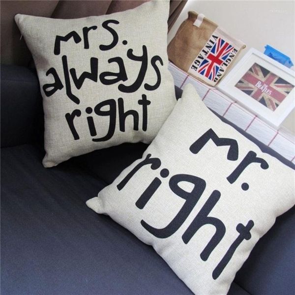 Pillow s di buona qualità densa copertina di lino federe regalo di nozze Mr Right Mrs Alreays