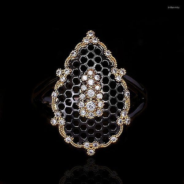 Anéis de cluster cizeva retro anel para mulheres mulheres cz pedra stone vintage back dourado preto cor de dedo italia jóias