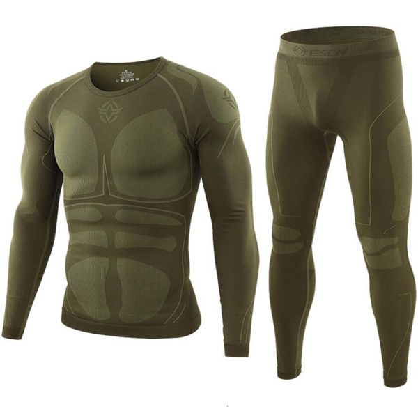 Intimo termico da uomo Inverno Uomo Long Johns Set Abbigliamento sportivo antivento per esterni Abbigliamento sportivo di alta qualità Stile militare 230109