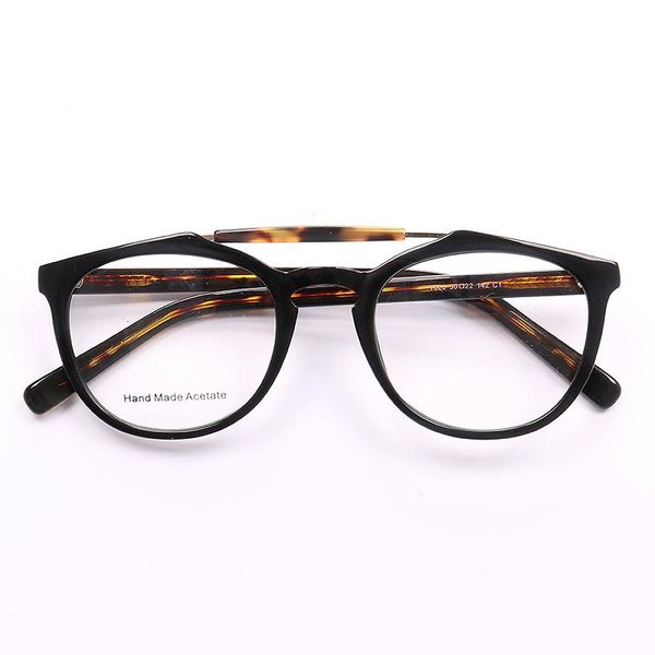 Óculos de sol Frames clássicos femininos redondos fama para homens acetato duplo acetato retro copos vintage preto Óculos de prescrição clara de prescrição