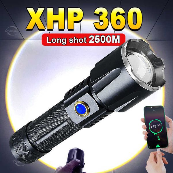 Taschenlampen Superhelle XHP360 LED-Taschenlampe Hochleistungs-Taschenlampe 18650 wiederaufladbare Taschenlampe Wasserdicht
