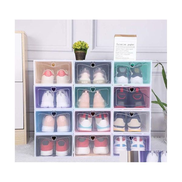 Scatole portaoggetti Contenitori 30Pcs Set di scarpe Mticolor Pieghevole in plastica trasparente Scarpe da casa Rack Organizer Stack Display Box Drop Delivery Garden Dhqdu