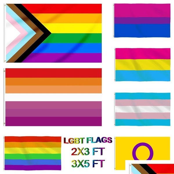 Баннерные флаги DHS Rainbow Flag 3x5ft 90x150CM Гей -гордость полиэстеры Banners Colorf ЛГБТ -лесбиянка