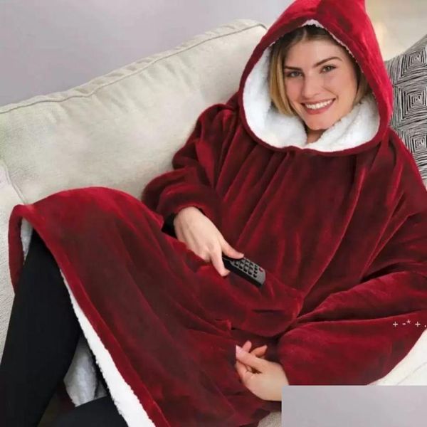 Coperte Felpa con cappuccio Cappotti con cappuccio invernali all'aperto Warm Slant Robe Accappatoio Felpa Fleece Plover Coperta 908 Drop Delivery Home Garden T Dhgl0