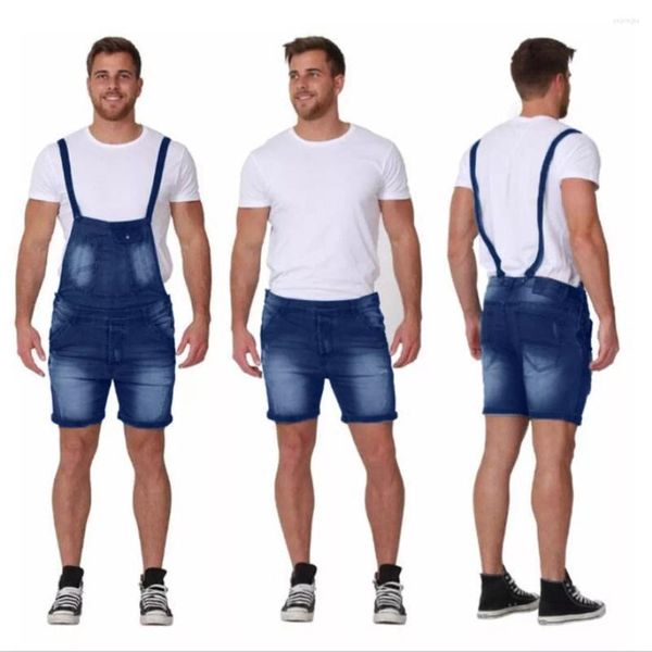 Shorts masculinos no jeans gerais de macacão masculino Lavar calças de bolso quebrado Suspender calça Suspenders de carga de moda saltos