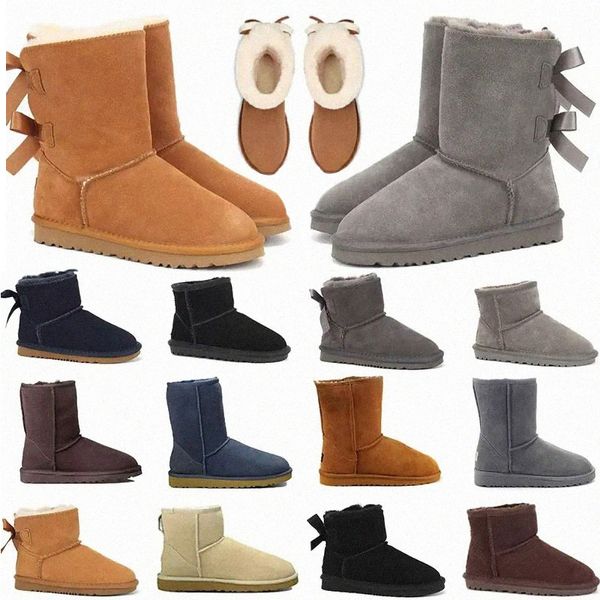 Designer-Damen-Australien-Stiefel, Mini-Knöchel-Halb-Australien-Stiefel, Plattform, Kastanienbraun, Knie, dreifach, Schwarz, Grau, Damen- und Mädchen-warme Winter-Schneestiefeletten, pelziger Freizeitschuh