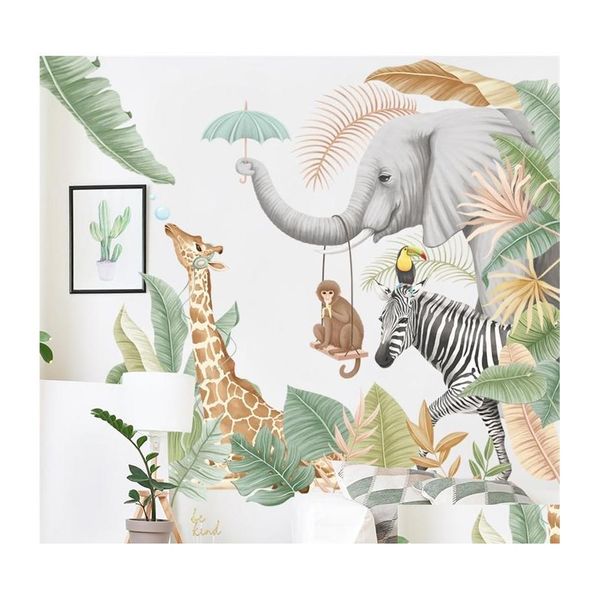 Adesivos de parede animais grandes animais da selva para crian￧as quartos meninos decora￧￣o de quarto de parede de parede de papel de parede decora￧￣o vinil 220523 gota del dhquk