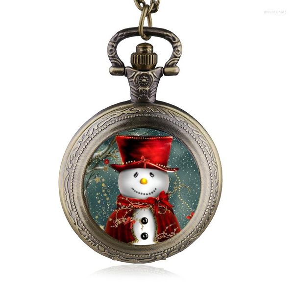 Pocket Watches Antique Bronze Glass Dome Watch Christmas Frosty The Snowman Men Mulheres Relógio Relógio Relógio Pingente Pingents Infil