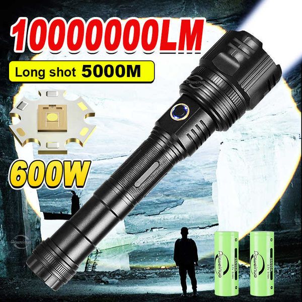 Taschenlampen Taschenlampen Super hell wiederaufladbar Taschenlampe 60W Hochleistungs -LED -Taschenlampe XHP90 leistungsstarke Torch USB Tactical Lantern Zoom Lighting 1500m 0109