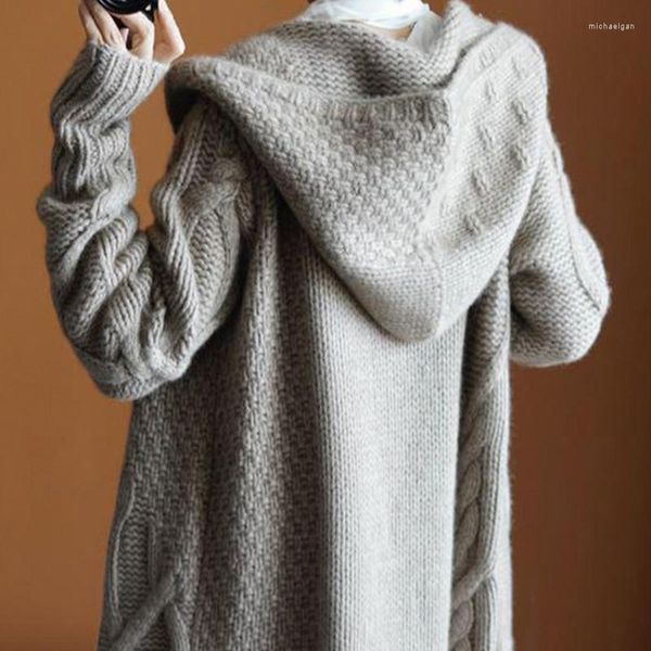 Kadın Örgü Kadın Sweater Hırka Uzun Üstler Sonbahar Kış 2023 Örme Ceketler Gündelik Gülbeli Gevşek Siyah Kat Vintage Boho