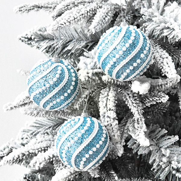 Decoração de festa 8cm Blue Glitter Christmas Baubles Ornament Ball Inclaid Pearls Home Garden for Tree I5K2