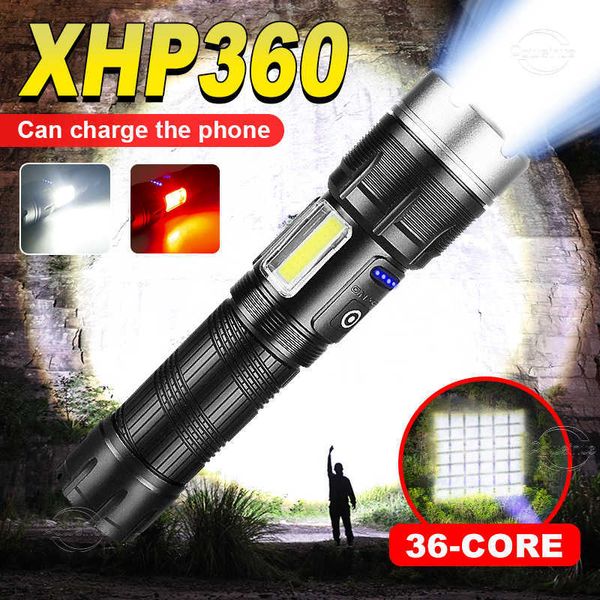 Фонарики факелы XHP360 Мощный фонарик 5000000LM Camping Fortch