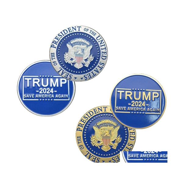 Artes e artesanato 2024 Presidente dos Estados Unidos Metal Comemorative Collectible Coin Donald Trump Reelection Gift Drop Delivery Home Dhuav