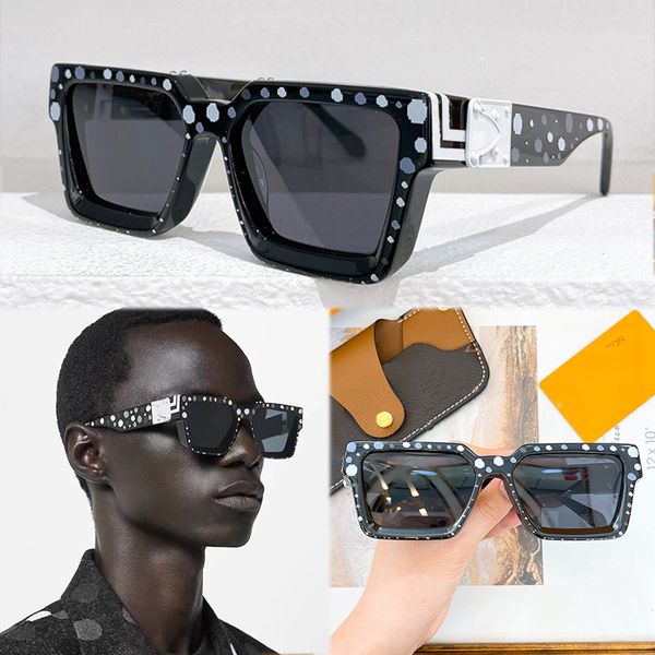 handbemalte Dots-Rahmen-Sonnenbrille für Männer und Frauen, quadratisch, Vintage, klassisch, modisch, Avantgarde-Stil Z1910, bemalte Brille, oben, Anti-Ultraviolett-Designer-Sonnenbrille, im Karton