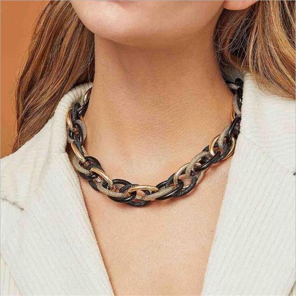 Catene stile una semplice collana a catena in oro nero corto e spesso per accessori da regalo per gioielli da donna