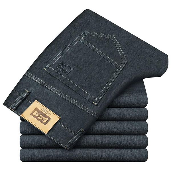 Herrenjeans Hellblau Dunkelgrau Luxuriös Hochwertiger Modal Leicht Gerades Bein Frühling Und Sommer Business Casual