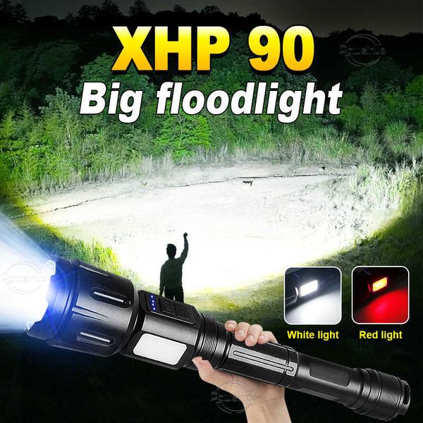 Фонарики факелы XHP90 Мощный военный фонарик с Zoom 500000 Lumens Army Tactical Flash Light.