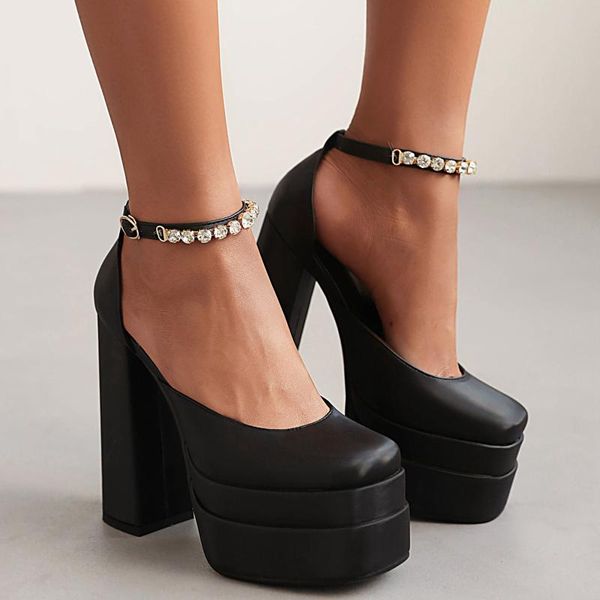 Sandalen Frühling Herbst Damen Chunky Block High Heel Plattformschuhe Knöchelriemen Schnalle Pumps Gothic Punk für Modell Nachtclub