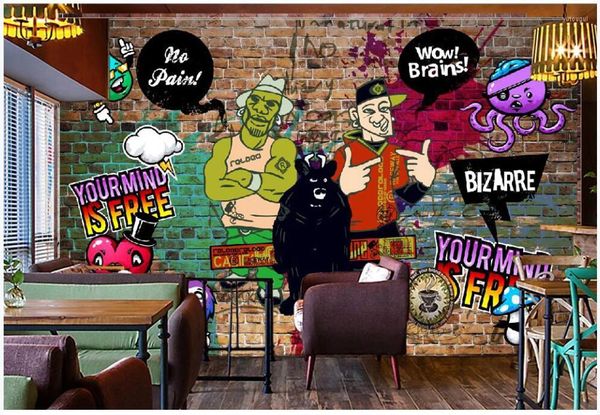 Papéis de parede personalizados PO MURAL 3D papel de parede retro nostálgica graffiti Hip Hop Bar Brick Wall Home Decor Room para paredes 3 D