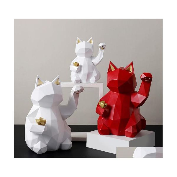 Objetos decorativos Figuras Resina Scpture Lucky Cat estátua Decoração da moda Moda Decoração de casa Moderna Artigo para desktop Móveis Dh0gu