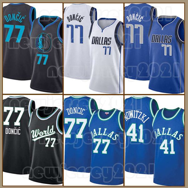 Kyrie Irving 2023 Luka Doncic Basketball-Trikots Zion 1 Williamson 77 Schwarz 75. Jubiläum Retro Dirk Nowitzki Herren City Dallaes Maverickes Blaues Hemd 2 41 Weiß