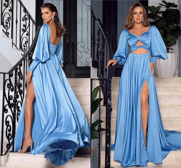 Светлое синее сексуальное выпускное выпускное платье долго для женщин, возлюбленная, открытая спина высокая боковая длина длина пола вечерние вечеринки на день рождения платья специальное платье на заказ