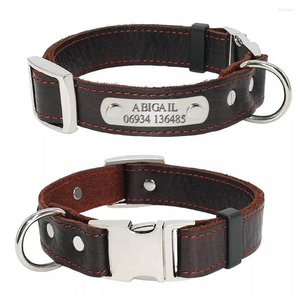 Hundehalsbänder 2023 Maßgeschneidertes echtes Leder-Welpen-Namensschild-Halsband, verstellbar, kostenlos gravierte Haustier-ID-Tags für kleine und mittelgroße Hunde