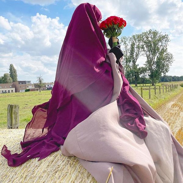 Abbigliamento etnico Dubai Donne musulmane turche Long Hijab Preghiera Tinta unita Sciarpa africana a tre strati Ramadan Islamic Indonesia Conveniente