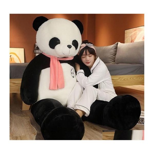 Plüschpuppen 95 cm süßes Baby Big Nt Schal Panda Bär Stofftiere Puppen Tiere Spielzeugkissen Kilokon Kawaills Mädchen Liebhaber Geschenke 220409 DHFNM