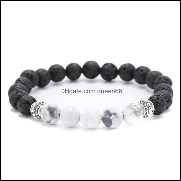 Perlen 8 mm natürlicher schwarzer Lava Stein weiße türkisarmband DIY Aromatherapie ätherische Öl Diffusor für Frauen Männer Drop Jude Otz1i
