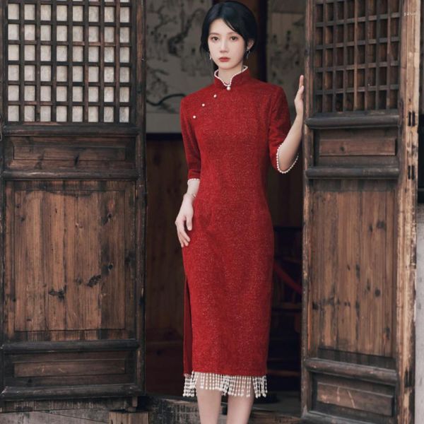 Ethnische Kleidung 2023 Traditionelles Chinesisch für Frauen Vintage-Jahre-Kleidung Elegante Perlendekoration Brautkleid Party Abendkleider