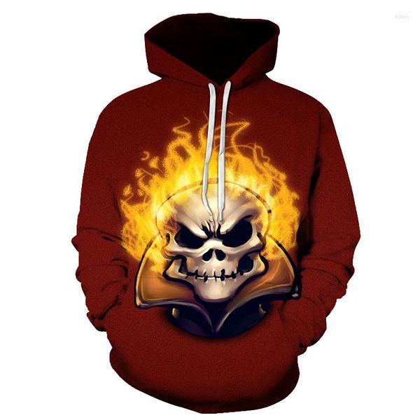 Felpe con cappuccio da uomo 2023 Skull Art 3D Full Print Pullover Uomo / Donna Harajuku Felpa con cappuccio Unisex Casual Red Flame Streetwear Felpa Factory Outlet