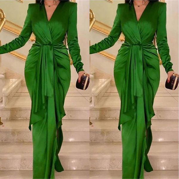 Vestido de noite muçulmano verde elegante e esmeralda de manga comprida Vestidos de baile de baile de dubai para mulheres vestidos de festa convidados vestidos