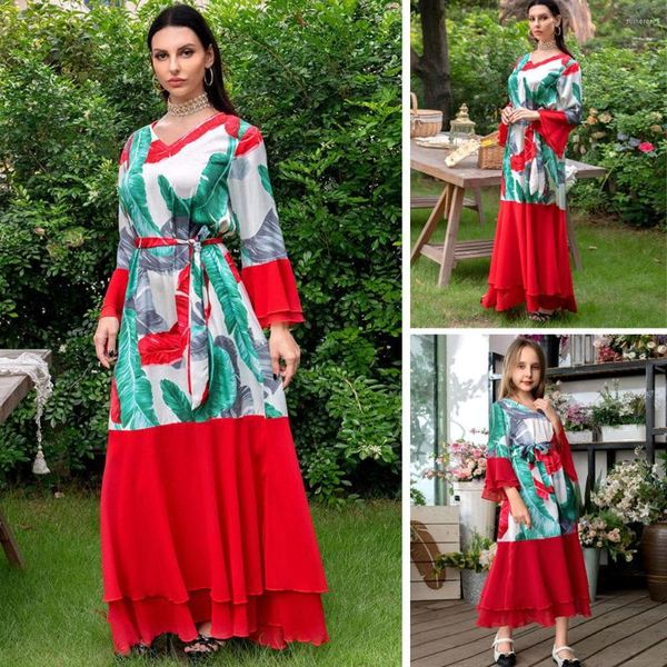 Abbigliamento etnico Musulmano Madre Figlia Abiti coordinati per la famiglia Stampa Kaftan Abaya Abito lungo Medio Oriente Arabo islamico Maxi Robe Fashion